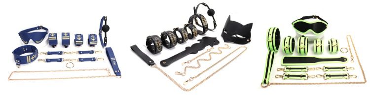 BDSM Bondage Kits with Storage Bag 10PCS Handcuff Mouth Gag Whip Bed Bondage Bundled sex tools for man and woman