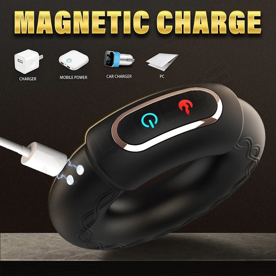 Men's thermal vibration ring wear massage 10 frequency double motor exercise silicone ring