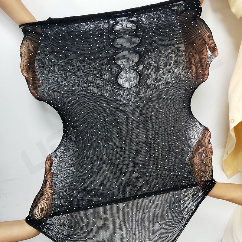 High Quality Black Diamond Sexy Lingerie Women Mesh/Hollow Perspective Underwear Lenceria Sexy Set Long sleeve
